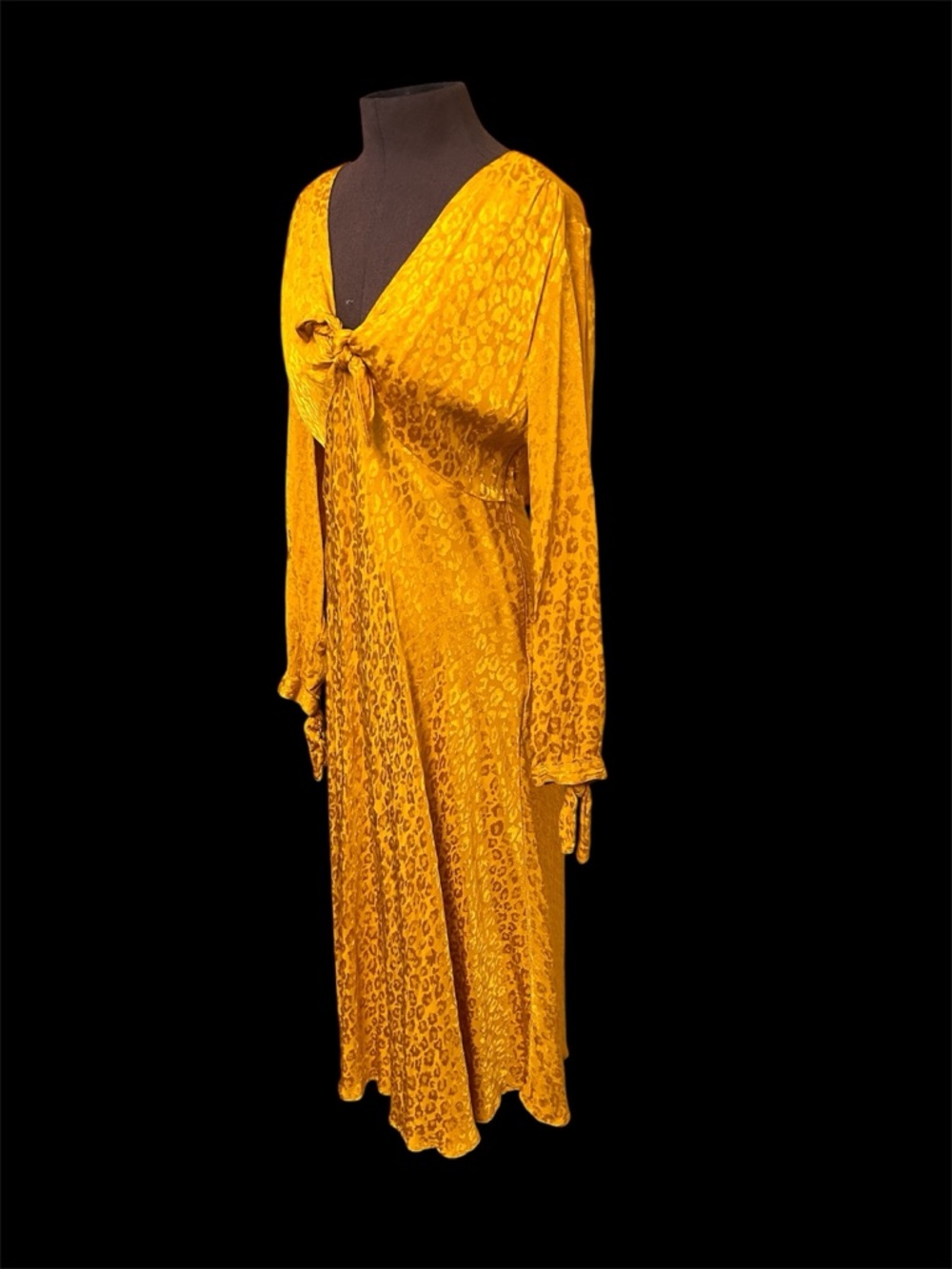 Vintage 1960’s Golden Yellow Cheetah Satin Tie-Front Dress - London